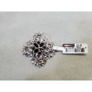 St. John 22k Goldplate Gold Tone Austrian Crystal Square Flourish Brooch Pin EUC